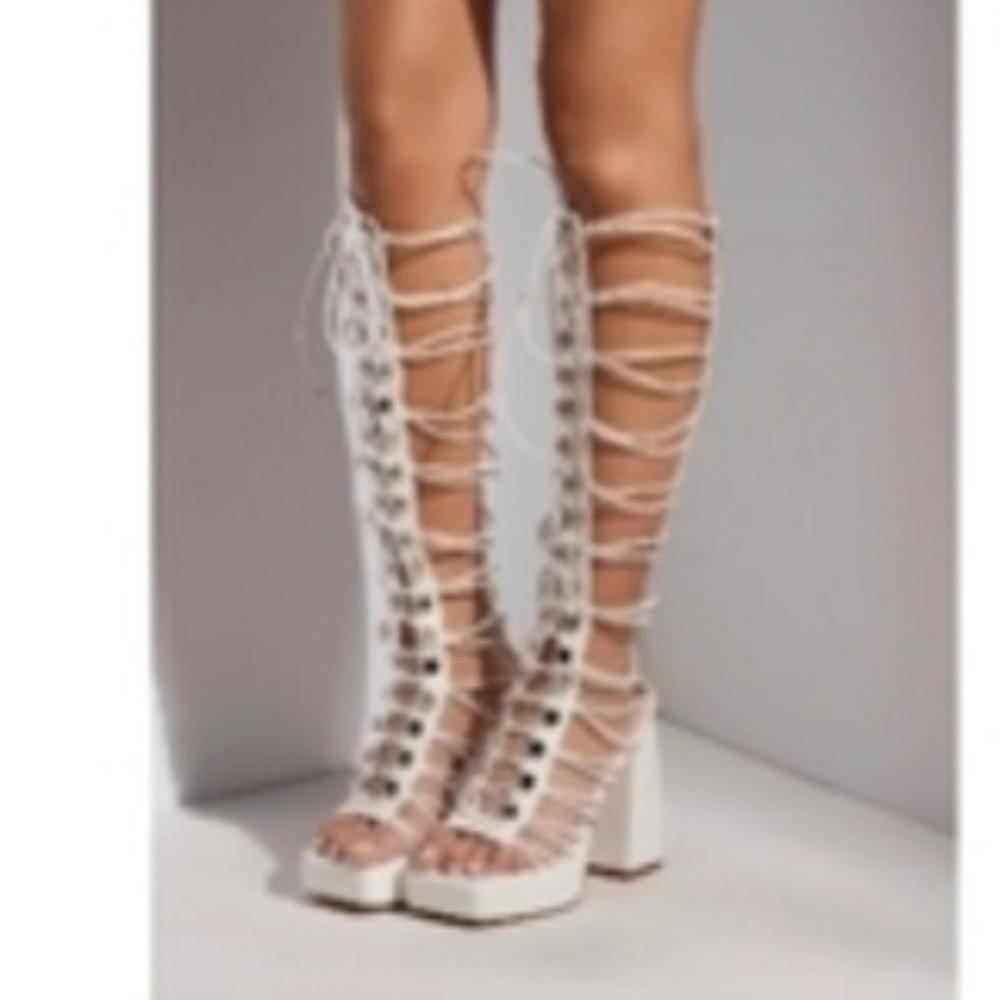 AKIRA Azalea Wang White Lace Up Sandle